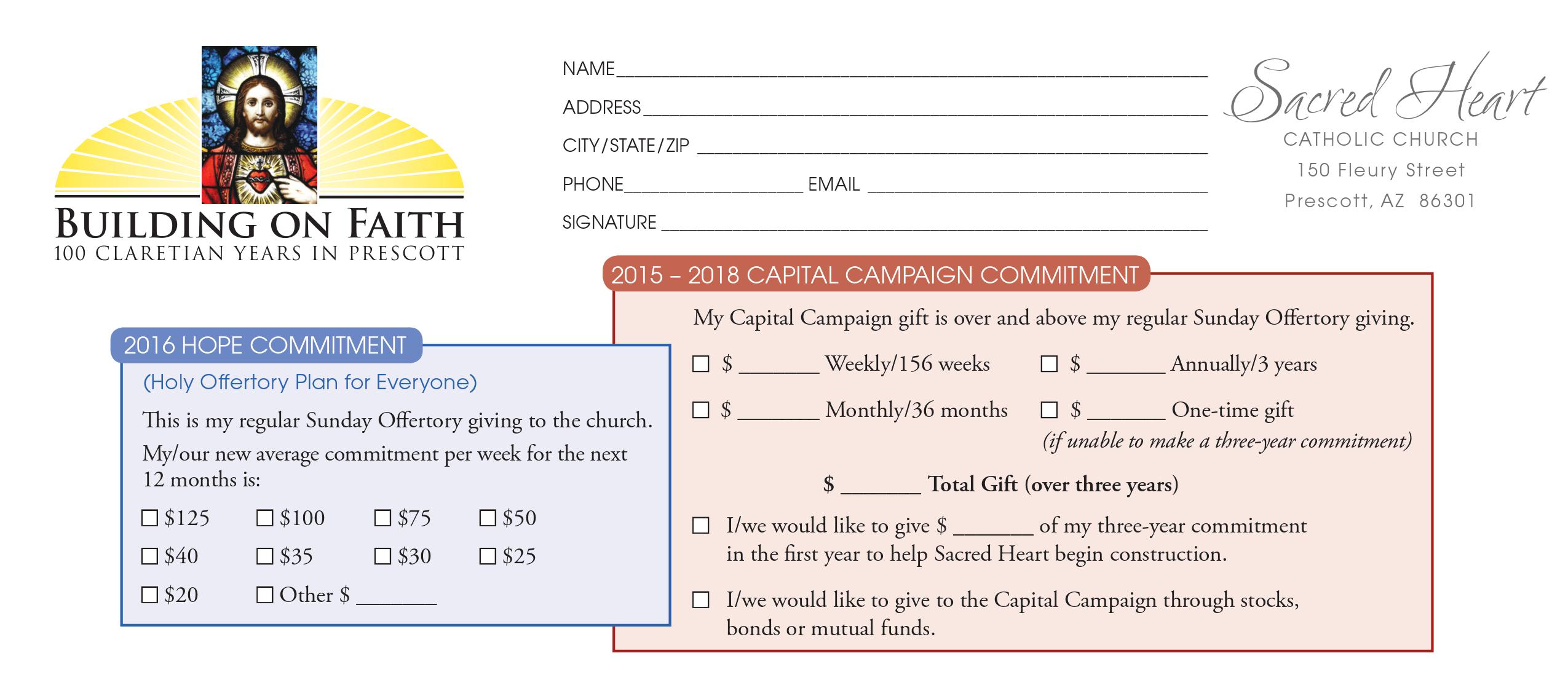 church capital campaign pledge card sample