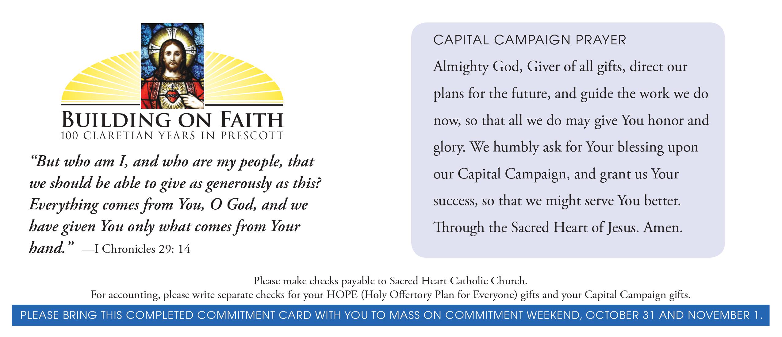Church Capital Campaign Pledge Card