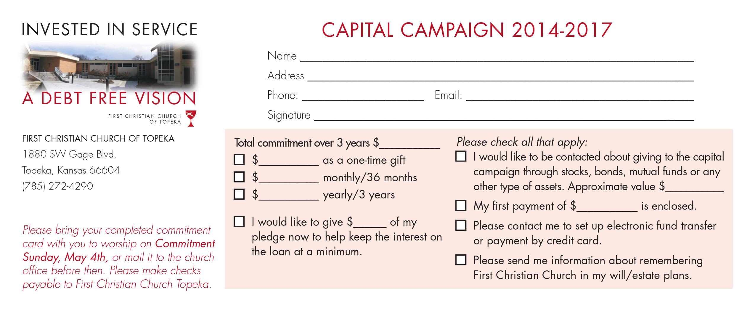 First Christian church Capital campaign pledge